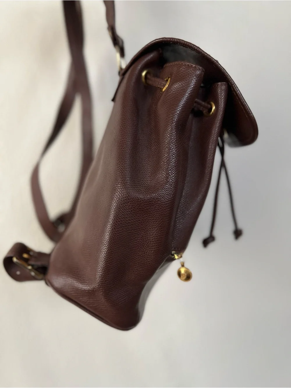 Rare Vintage MCM Brown Leather Drawstring Mini Backpack